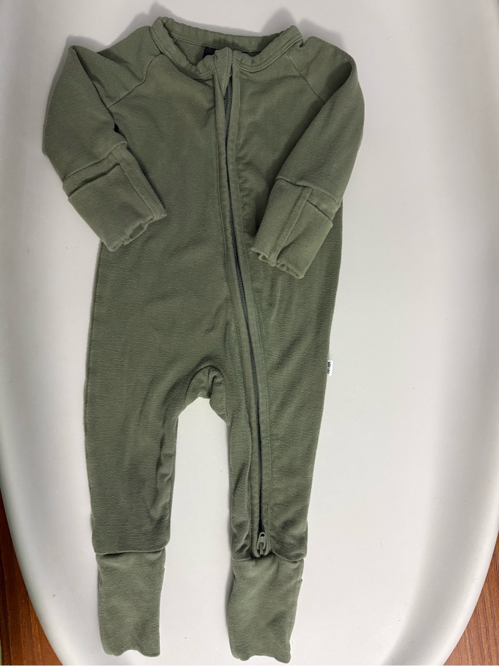 Little Sleepies Olive Green Zip-Front Footed One-Piece